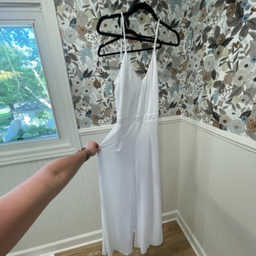 Pink Lily: Wonderful Ideas White V-Neck Jumpsuit - Small